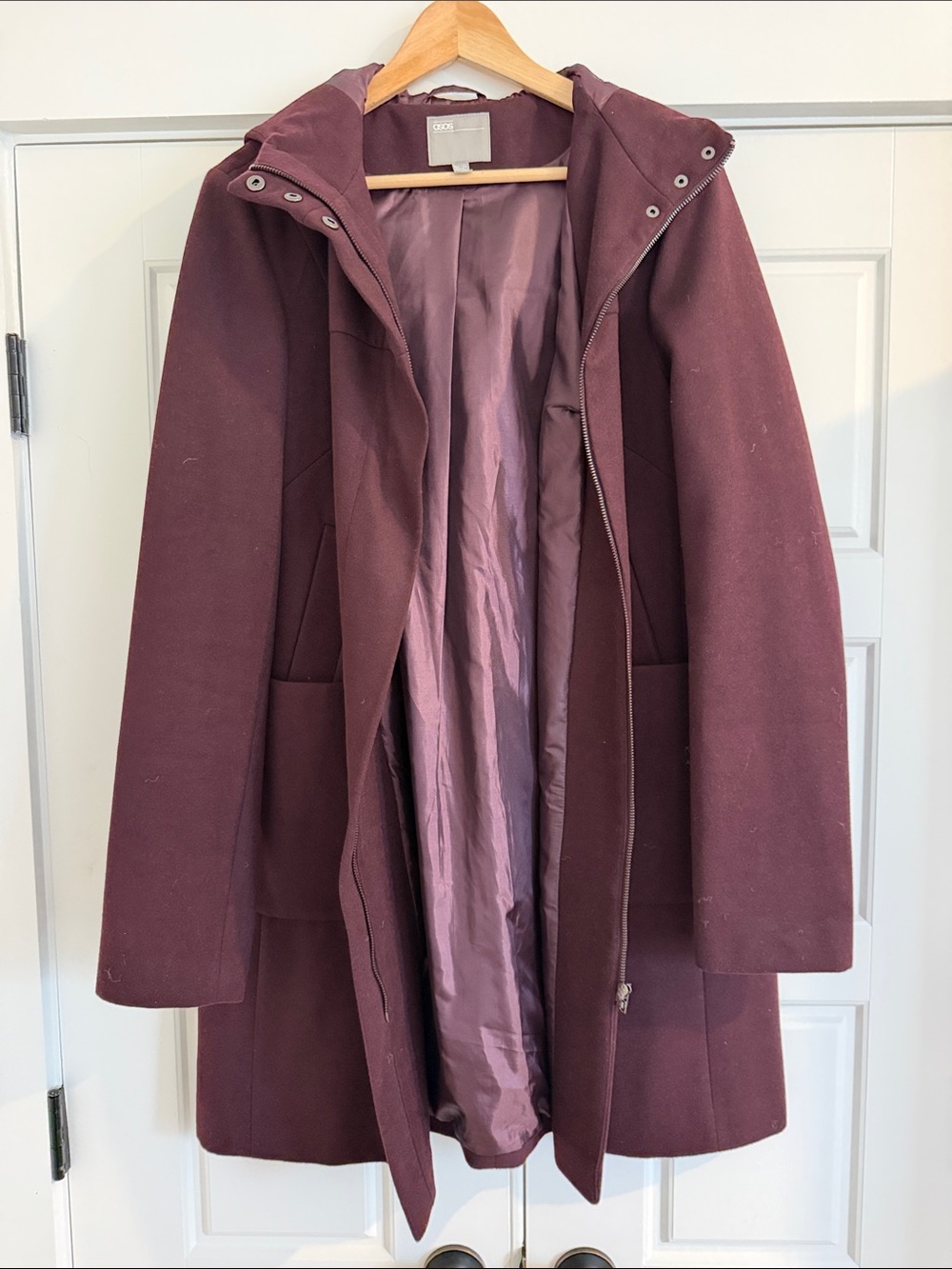 Women's Hooded Wool-Blend Coat - Burgundy - 10 Tall